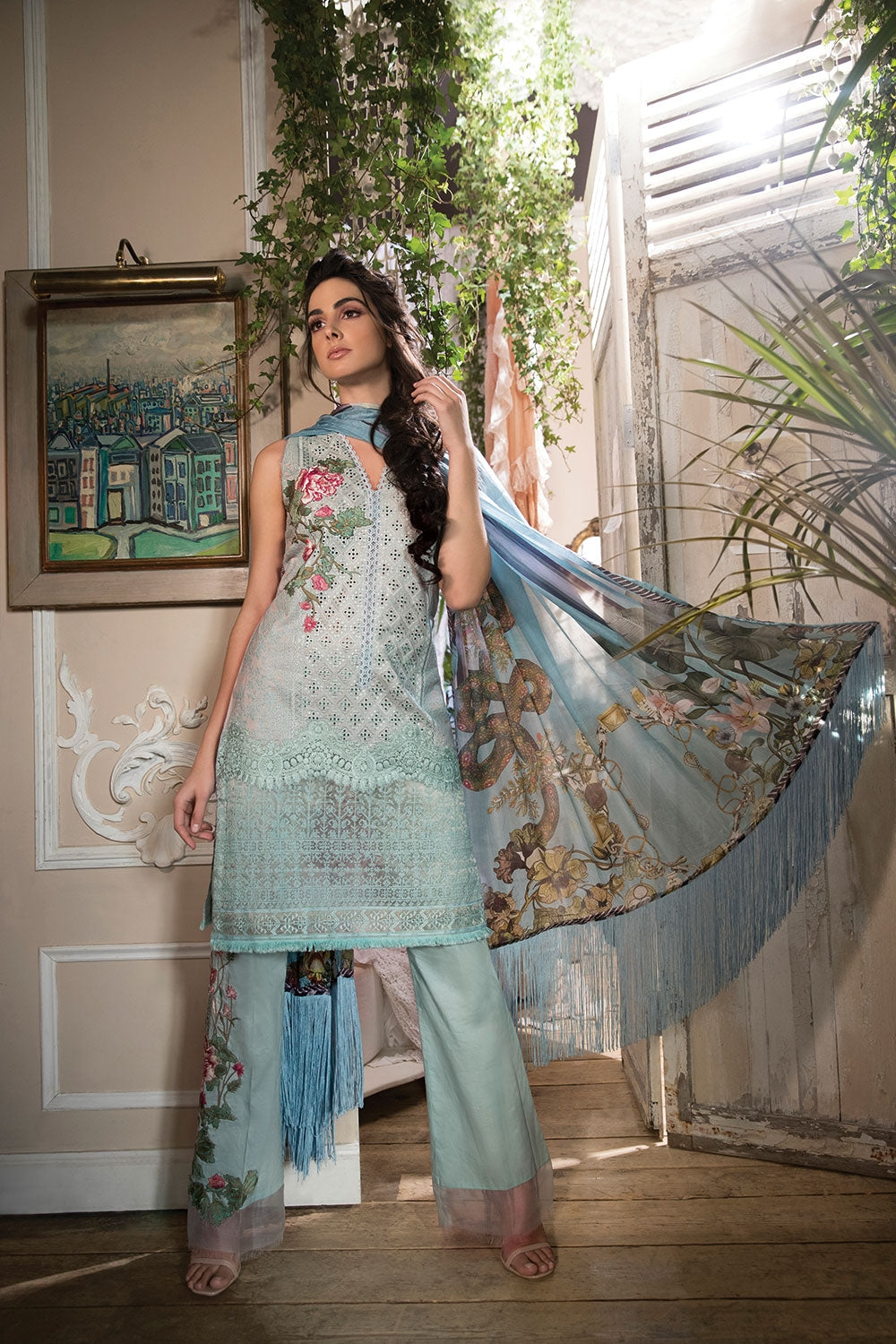 Lawn long pirofila frock design 2018